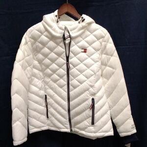 Tommy Hilfiger White Quilted Hooded Puffer Jacket